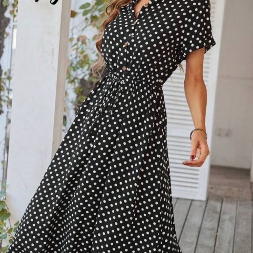 SHEIN Black and White Polka Dot Midi Dress